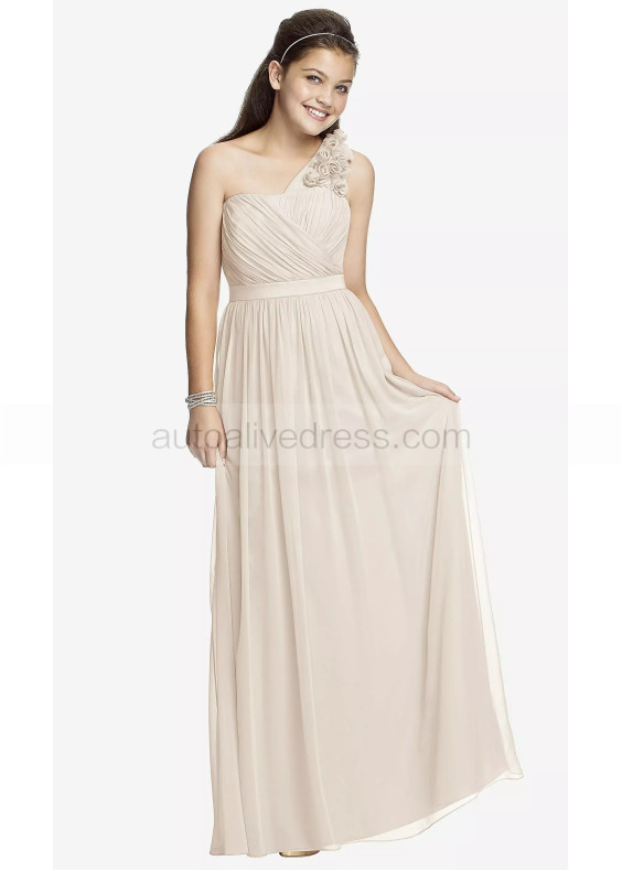 One Shoulder Oat Pleated Chiffon Stunning Junior Bridesmaid Dress